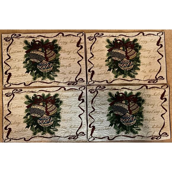 Set of 8 Tapestry Christmas Holiday Heavy Woven Placemats 18 X 12 Ornaments - Picture 2 of 7